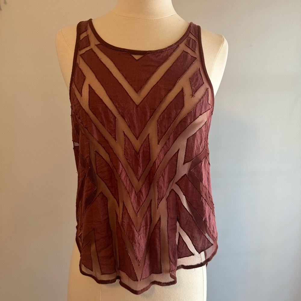 Free People wine colored tank. Sheer and cotton with button up back.